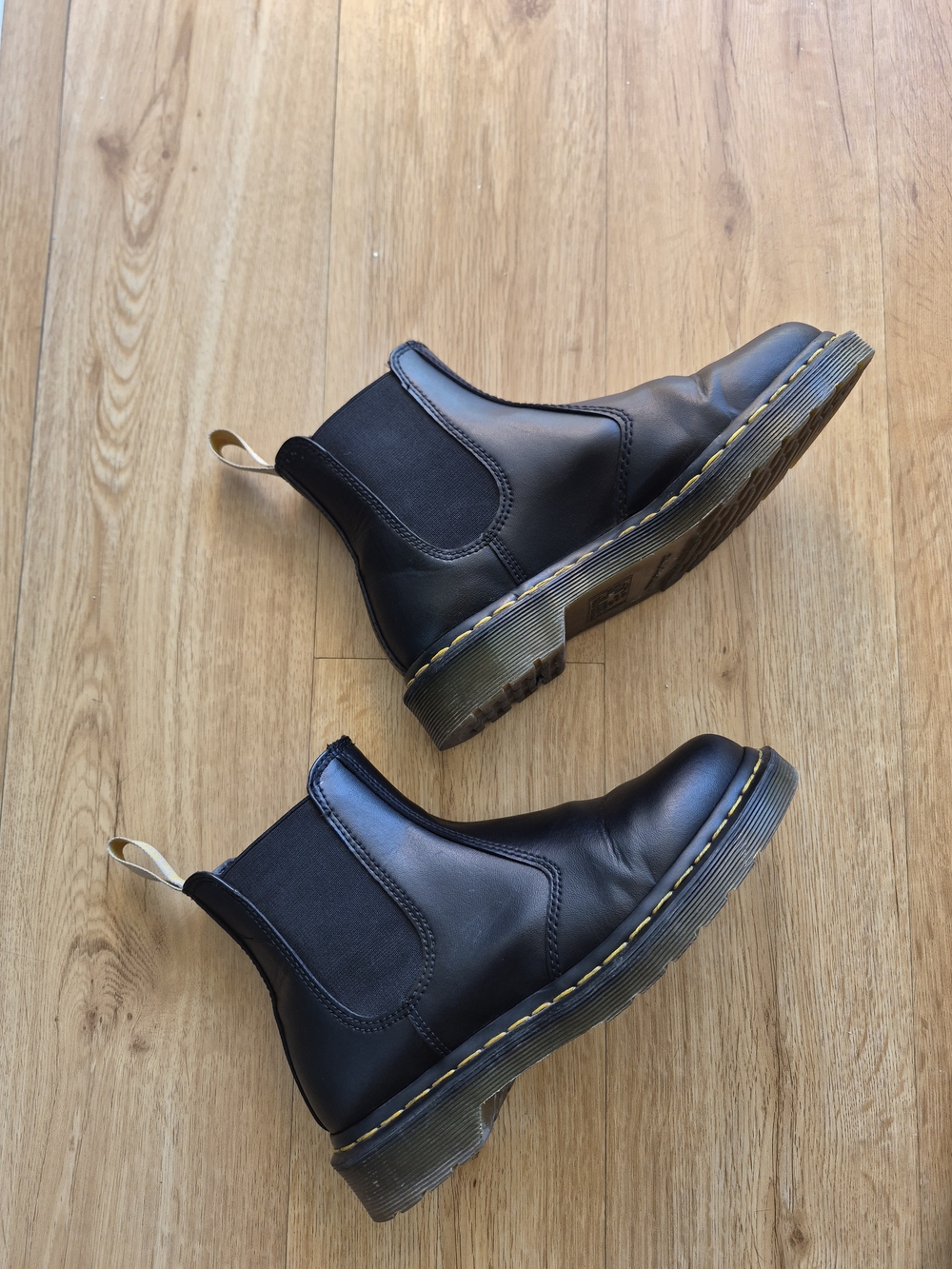 Women's Black Leather Chelsea Boots with Yellow Stitching